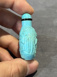 Six Chinese snuff bottles in various carved gemstones, 19/20th C.