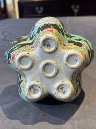 A Chinese famille rose turquoise-ground 'dragon' flower vase, 19th C.