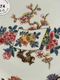 Four Chinese famille rose plates with floral design, Qianlong
