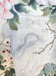 Chinese school: 'Flowers', ink and colour on paper, Cixi seal mark, 19th C.
