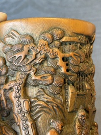 A Chinese carved bamboo 'Seven Sages of the Bamboo Grove' brush pot, 19th C.