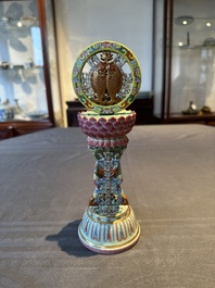 A rare Chinese famille rose Buddhist emblem altar ornament, Qianlong mark and of the period