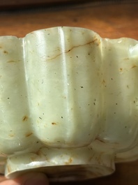 A Chinese celadon and russet jade wedding cup, 18th C.