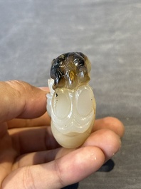 Six Chinese carved jade and agate 'figural' snuff bottles, 19/20th C.