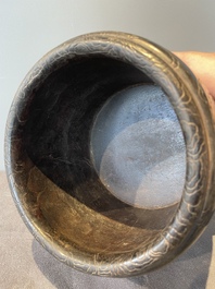 A Chinese Zitan wood 'chilong' brush pot, 17/18th C.