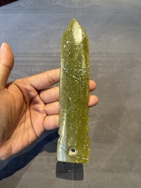 Three Chinese green nephrite jade ceremonial blades, Shang, 12th C. B.C.