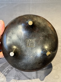 A Chinese bronze tripod censer, Ding 鼎 mark, Yuan/Ming