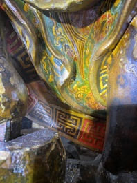 A large Japanese polychromed and gilt-lacquered wood figure of a divine general, Edo, dated 1623