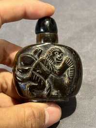 Six Chinese snuff bottles in various carved gemstones, 19/20th C.