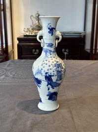 A fine Chinese blue and white vase with narrative design, Kangxi