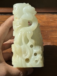 A Chinese white jade 'dragon' ink container with Qianlong mark and possibly of the period