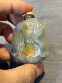 Five Chinese jade and hardstone snuff bottles, 20th C.