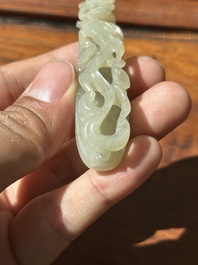 Two fine Chinese white jade carved belt hooks, Qing