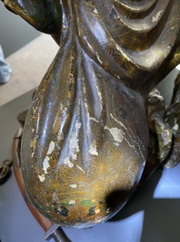 A large Japanese polychromed and gilt-lacquered wood figure of a divine general, Edo, dated 1623