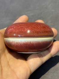 A Chinese monochrome copper-red-glazed box and cover, Kangxi mark, 20th C.