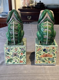 A pair of Chinese famille verte Buddhist lions, 19th C.