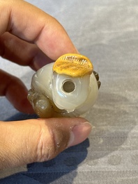 Six Chinese carved jade and agate 'figural' snuff bottles, 19/20th C.
