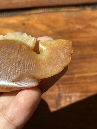A Chinese white and russet jade mandarin fish or Chinese perch, Yuan