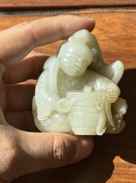A Chinese white and russet jade 'Lu Ru Feng Qin 鹿乳奉親' carving, Qing