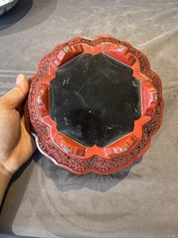 A Chinese red cinnabar lacquer jardiniere with floral design, Yongzheng/Qianlong