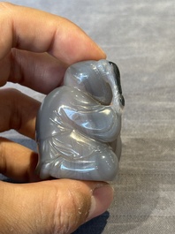 Six Chinese carved jade and agate 'figural' snuff bottles, 19/20th C.