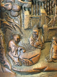 A Chinese carved bamboo 'Seven Sages of the Bamboo Grove' brush pot, 19th C.