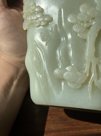 A Chinese white jade 'pine tree' brush pot, Qianlong