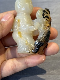 Six Chinese carved jade and agate 'figural' snuff bottles, 19/20th C.