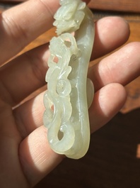 Two fine Chinese white jade carved belt hooks, Qing