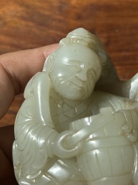A Chinese white and russet jade 'Lu Ru Feng Qin 鹿乳奉親' carving, Qing