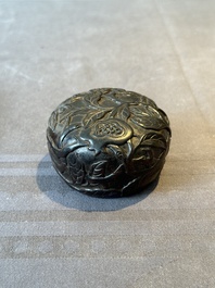 A Chinese huanghuali wooden box and cover with pomegranate design, 17/18th C.