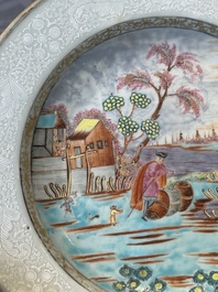 A Chinese famille rose Meissen-style plate and a monogrammed Canton famille rose plate, Qianlong