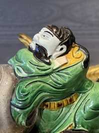 A French ormolu inkwell inset with Chinese verte biscuit porcelain, 19th C. and Kangxi