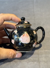 A Chinese famille verte teapot and a famille rose black-ground teapot, Kangxi/Yongzheng