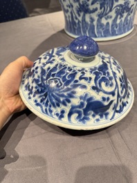 A large Chinese blue and white 'lotus scroll' vase and cover, Kangxi