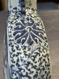 A pair of Chinese blue and white moonflasks or 'bianhu', Kangxi mark, 19th C.