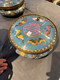 A pair of Chinese cloisonn&eacute; censers with covers and stands, 19/20th C.