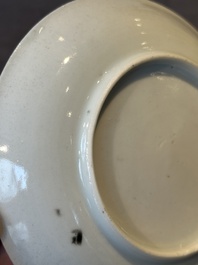 A rare Chinese grisaille and gilt cup and saucer with Ignatius of Loyola, Qianlong