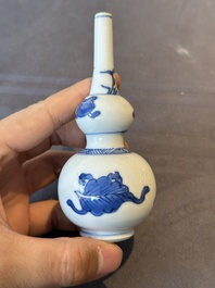 Four Chinese blue and white 'Eight Treasures 八寶' double gourd vases, Kangxi
