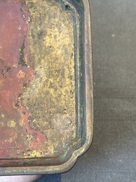 A rare Chinese rectangular bronze box and cover, Ming