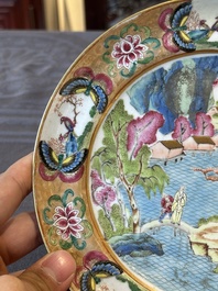 Three unusual Chinese Canton famille rose plates, 19th C.