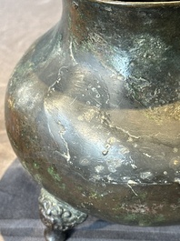 Two Chinese archaic bronze food vessels, 'ding 鼎', Han