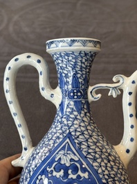 A pair of Chinese blue and white ewers with floral design, Kangxi