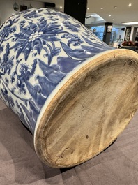 A large Chinese blue and white 'lotus scroll' vase and cover, Kangxi