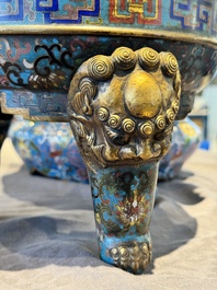 A pair of Chinese cloisonn&eacute; censers with covers and stands, 19/20th C.