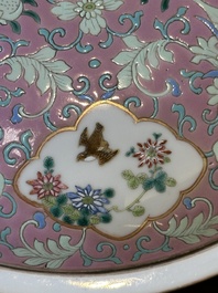 A Chinese iron-red-decorated covered bowl and a famille rose covered bowl, 19th C.