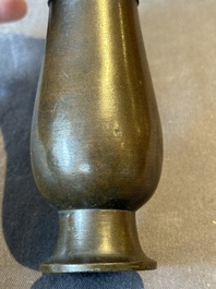 A Chinese archaistic bronze ritual wine vessel, 'zhi 觶', Ming