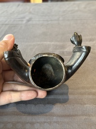 A Chinese bronze vase and a Taoist figure-shaped incense burner, Ming