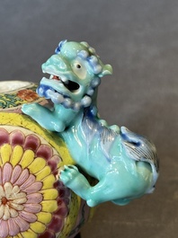 A Chinese famille rose 'Buddhist lion' teapot and cover, Yongzheng