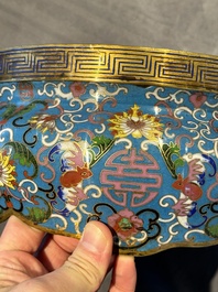 A pair of Chinese cloisonn&eacute; censers with covers and stands, 19/20th C.